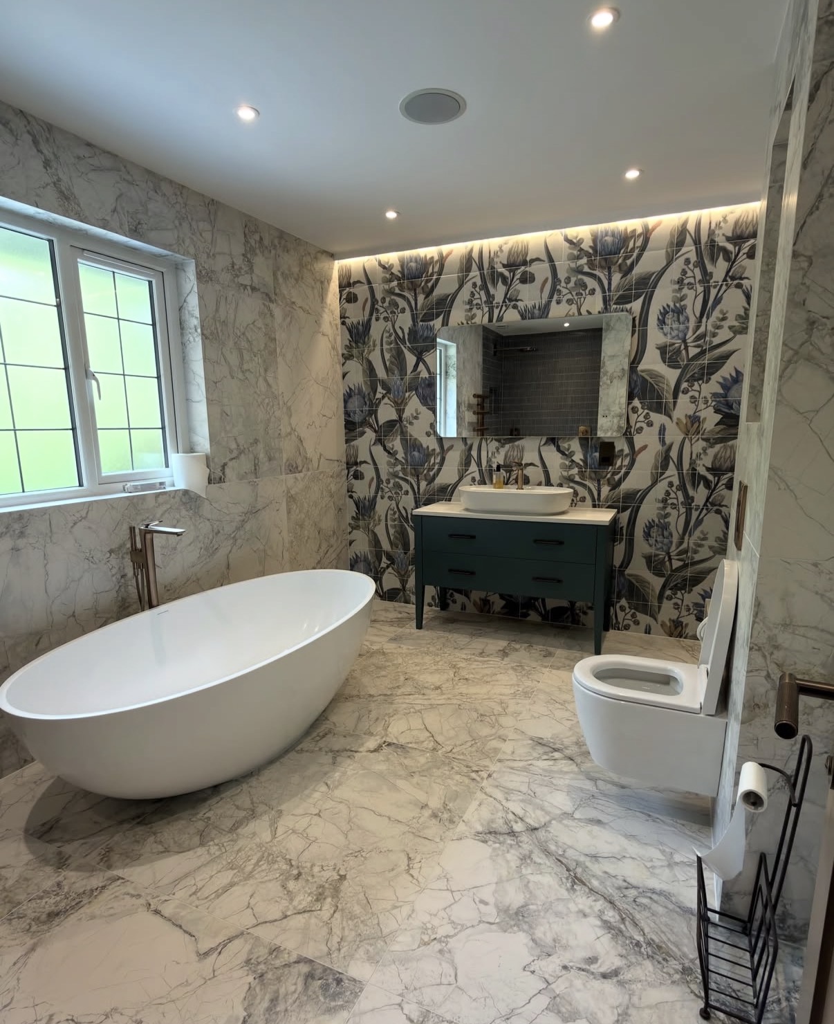 Marble & botanical bathroom