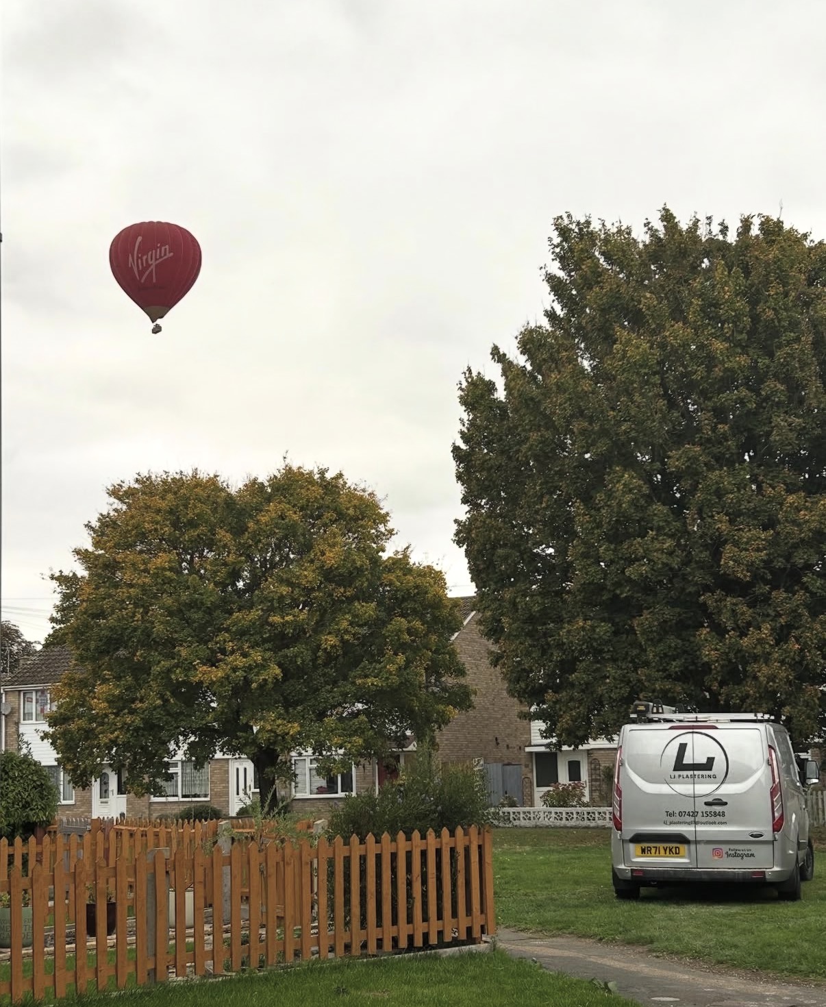 LJ Plastering van with hot air balloon overhead